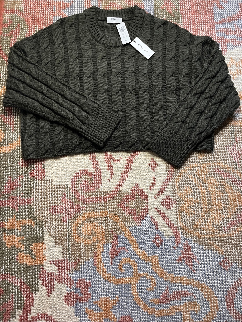 NWT Aritzia Glory Merino Wool Sweater – Dark Olive – Oversized Crewneck – Size M - Picture 2 of 8